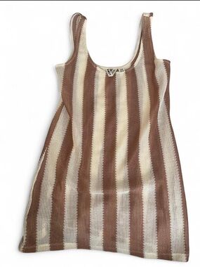 Roxy Striped Knit Swim Coverup in Brown and Cream